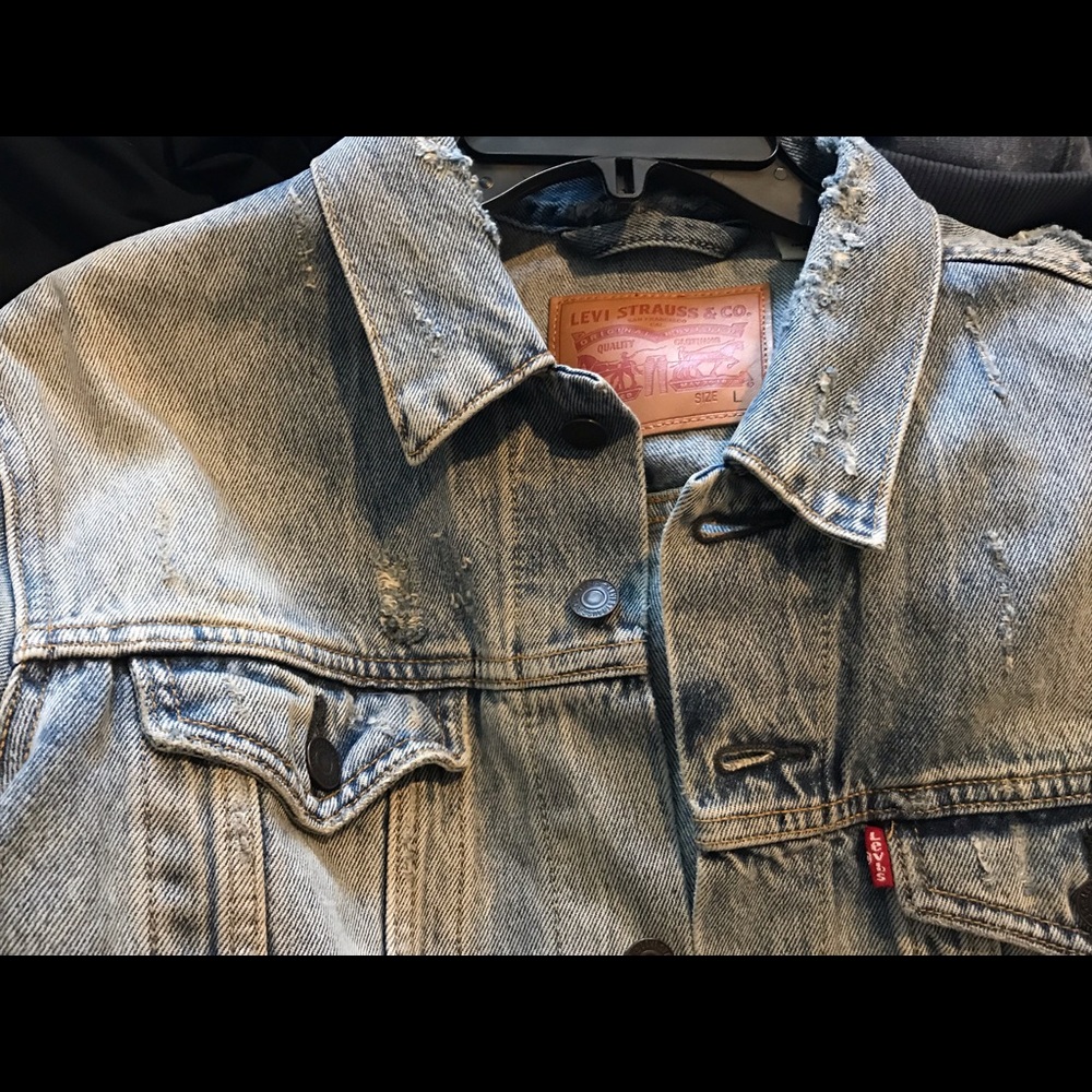 Mens Levi Blue Jean Jacket Faded Size Large